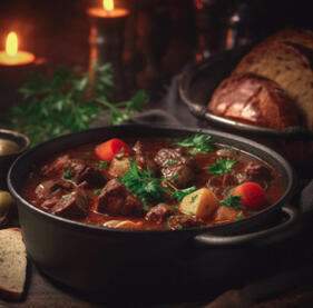 Spellblade's Special: warrior's stew served with masala chai